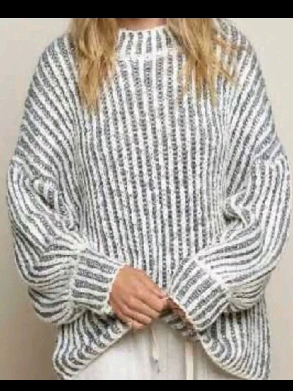 POL Wool Blend Cozy Striped Knit Sweater - Gray & White
